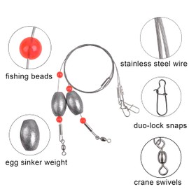 Fishing Egg Sinker Rigs, 8pcs Saltwater Flounder Rigs Fishing Wire Leader Egg Sinker Weights Swivel Snaps Ready Rigs Grouper Bottom Fishing Rigs Gulf Rig Surf Fishing Rigs (8PCS 1-1/2 OZ)