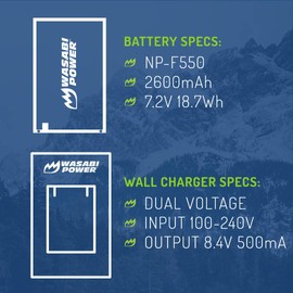 Wasabi Power Battery (2-Pack) and Charger for Sony NP-F330, NP-F530, NP-F550, NP-F570 (L Series) and CN-160, CN-216, CN126 Series & Atomos Ninja V, Shinobi, Shogun 7, BMPCC 6K Pro and More