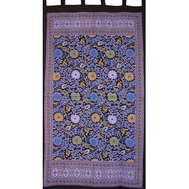 India Arts Sunflower Print Tab Top Curtain Drape Panel Cotton 44" x 88" Purple Black