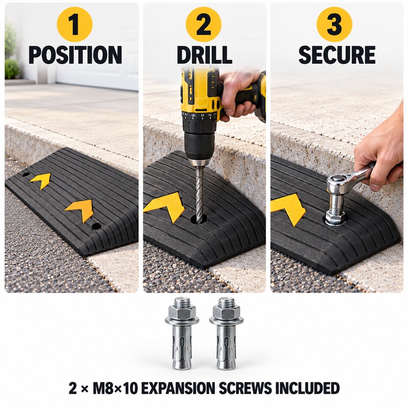 SucceBuy 3-Inch Rubber Threshold Ramp, 35.5 x 18 In Non-Slip