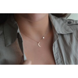 Stocking Stuffers Gifts for Women Moon and Star Pendant Necklace Trendy Stuff Items Stocking Stuffer Ideas Dainty Silver Chock Necklace Jewelry for Women and Girls. (SILVER)