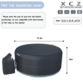 XCZ hot tub Cover, with Pump Cover. Suitable for a 71-inch Round hot tub, Insulated/dust-Proof/Water-Proof/Sun-Proof. Black