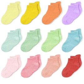 CozyWay Toddler Girl Socks Ankle Comfy Cotton Socks for Girls No Show Soft & Breathable - 1T-3T Multi Color - 12 Pack