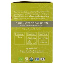 Two Leaves and a Bud Organic Tropical Green Tea Bags, Whole Leaf Green Tea in Sachets, 15 Count (Pack of 6)