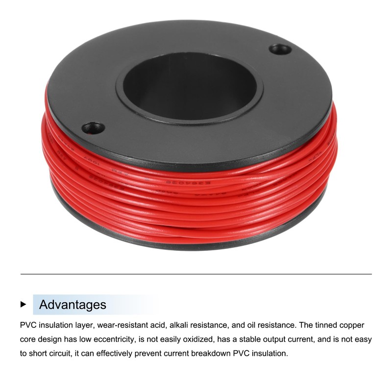 sourcing map 24AWG Stranded PVC Hookup Wire 15M/49ft Red, Electrical