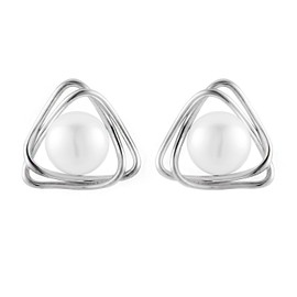 HAISWET Sterling Silver Triangle Stud Earrings Elegant Simulated Pearl Sterling Silver Earrings