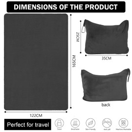 Bocguy Travel Blanket Aeroplane, Pillow Blanket 2 in 1, Travel Blanket Ultralight Warm, Travel Blanket with Sleeping Mask and Earplugs, Portable Travel Blanket for Camping, Business Trips (Black)