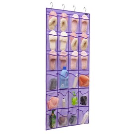 ANZORG Over the Door Shoe Rack Organizer with 24 Clear PVC Pockets Hanging Pocket Organizer for Bedroom Bathroom Kitchen Stroage (24 Pockets-Purple)