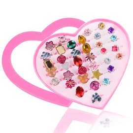 Taozoey Pack of 36 Adjustable Rings for Children, Girls Rings, Children's Rings for Girls, Rings, Children's Birthday, Party Favours, Diamond alloy / plastic