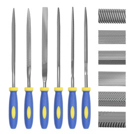Needle File Set, Carbon Steel 6 Piece Set(6-1/4'' Total Length) Hardened Alloy Strength Steel - Set Includes Flat, Flat Warding, Square, Triangular, Round, and Half-Round File