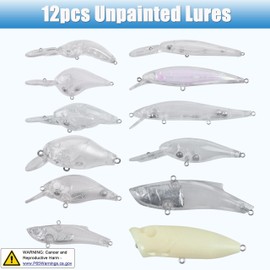 Unpainted Fishing Lures Making Kit, 378pcs DIY Blank Crankbaits Minnow Hard Bait Set with Treble Hooks,Split Rings,3D Eyes,Fishing Lure Stickers Pliers DIY Fishing Tackle