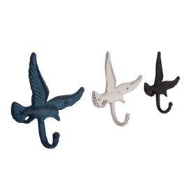 Wowser Flying Seagull Cast Iron Wall Hooks, Nautically Themed Wall Décor, Set of 3 Assorted Colors, 6.25 Inches