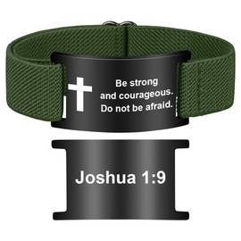 Pmormyy Bible Verse Cross Bracelet for Women Men, Christian WWJD Jesus is King Jewelry Gift Adjustable Bracelet Green Joshua 1:9