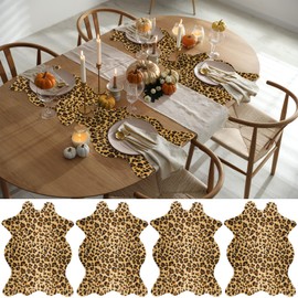 Dunzy 4 Pcs Mini Leopard Print Rug Cheetah Table Placemat, 19.3 x 23.6 Inch