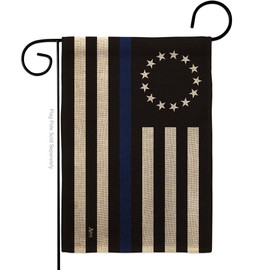 Americana Home & Garden Betsy Ross Blue Line Burlap Garden Flag Armed Forces Police Cop Law Enforcement Sheriff Officer Support House Decoration Banner Small Yard Gift Double-Sided, Made in USA