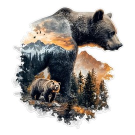 2pcs 4.72"x5.12" Bear and Mountain Scenery Vinyl Decal Sticker, Waterproof and Scratch Resistant Self-Adhesive Sticker, Suitable for Cars, Laptops, Windows, Walls - Smooth Surface Adhesion |#CZ312