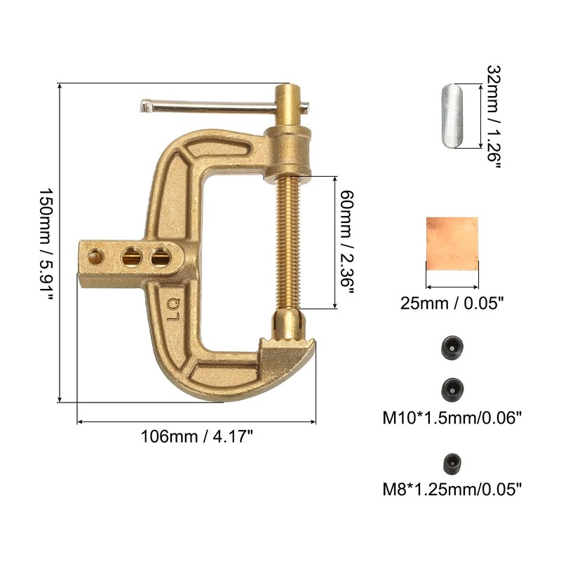 sourcing map 800A Brass G-Shape Ground Welding Earth Clamp C-Clamp