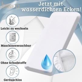 Bisoo Fitted Sheet 90 x 200 cm, Waterproof with Waterproof Corners, Fitted Sheet 90 x 200 cm, Mattress Protector 90 x 200 cm, with Cotton Layer, OekoTex, 1 Flat Sheet for Bed, White, 200 x 90 cm