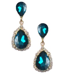 Pendientes de plata de ley estilo Gatsby Flapper de pavo real azul aguamarina con circonitas y diamantes de imitación para boda