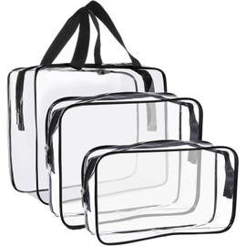 3 Pcs Clear Travel Toiletries Bag Set, Portable Makeup Organizer Bags, PVC Waterproof Transparent Travel Toiletry Bag with Zippers, for Travelling Holiday Home Essentials (Multi-Size)