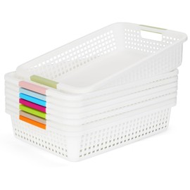 Carperipher 8 Pcs Colorful Plastic Classroom Storage Baskets 15" X 10" X 3",Desktop File Organizer Baskets,Paper Trays with Handle for Classroom, Drawers, Office, Home