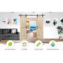 S&Z TOPHAND® 32 in x 84 in. Barn Door, 20-60 in Unfinished British Brace Barn Door/Modern Style/Solid Wood/Sliding Door/Simple Assembly is Required (32in)