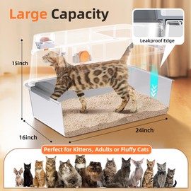 Stainless Steel Cat Litter Box with Lid, XL Extra Large Metal Litter Box with Stainless Steel Litter Scoop for Big Cat, Enclosed Removable,Anti-Leakage,Non-Sticky,Easy Cleaning,20L,24 * 16 * 15inch