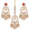 Aheli Kundan Pearl Chandbali Pendientes con Maang Tikka Conjunto de