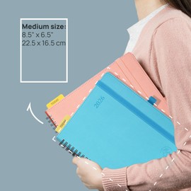POPRUN Diary 2026 Week to View A5 (22 x 16.5 cm) Soft Cover Spiral Diary 25 Appointments Vertical Weekly Planner Monthly Tabs 100gsm Paper (Teal) TJ-26-WELO7-BG