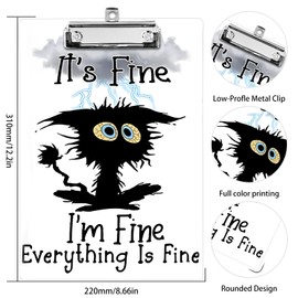 Plastic A4 Clipboards, Cute Fashion Clipboard Decorative, 12.2" x 8.7" Standard A4 Size Clipboards, Plastic Acrylic Clipboard for Teacher, Social Worker, Students,Women, Office Supplies (I'm fine)