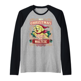 Maltese My Christmas Spirit Dog Santa Claus Elf Reindeer Raglan Baseball Tee