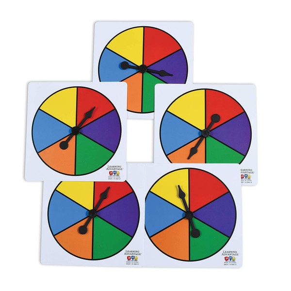 LEARNING ADVANTAGE - 7354 Learning Advantage Six-Color Spinners - Set of 5 - Game Spinner – Write On/Wipe Off Surface for Multiple Uses