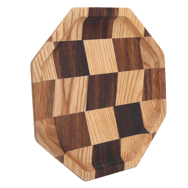 Grid Pattern Wood Plate Fruit Dishes Holder Tea Tray Dessert
