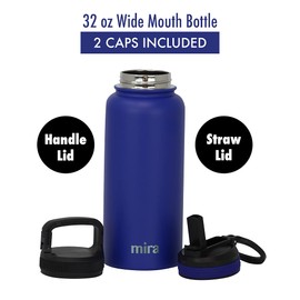 MIRA Stainless Steel Vacuum Insulated Wide Mouth Water Bottle | Thermos Flask Keeps Water Stay Cold for 24 Hours, Hot for 12 Hours | Metal Bottle BPA Free Cap