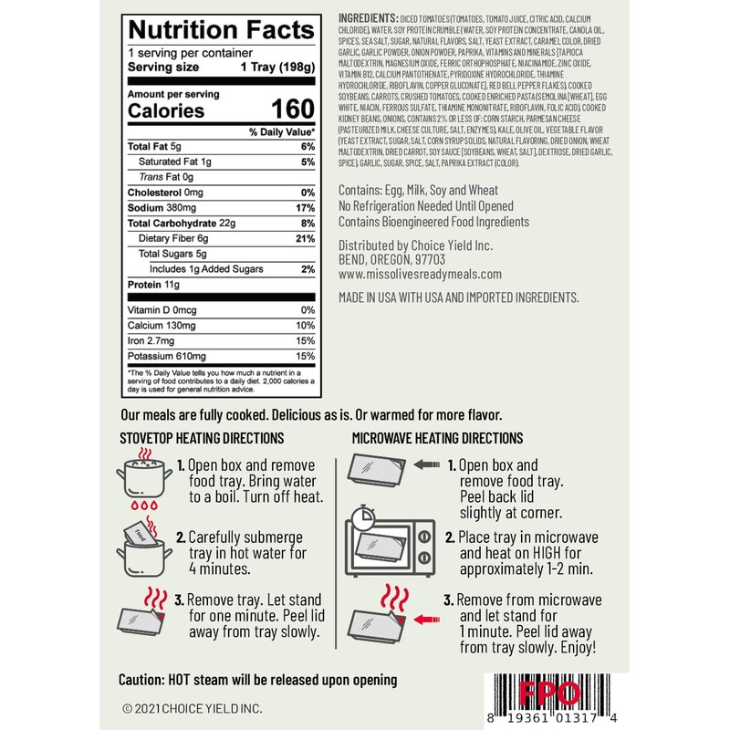 Miss Olive's Italian Favorites Pack Microwavable Shelf Stable Ready Meals