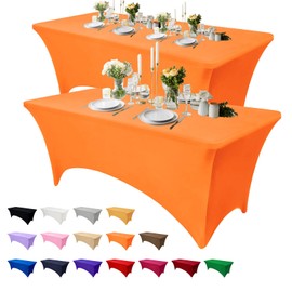 Fulliris - Mantel de elastano de 6 pies (72 x 30 pulgadas), ajuste elástico, sin arrugas y reutilizable para bodas, fiestas, banquetes, día festivo y eventos (naranja, 6 pies - 2 unidades)
