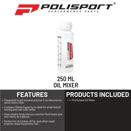 Polisport ProOctane Oil Mixer Bottle - 250ml Transparent Measuring Container - Fuel/Oil Mixing Tool for Off-Road Motorcycles & ATVs