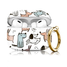 Compatible with Airpod pro 2nd/1st Generation Case Cover with Gold Round Keychain Cute Pattern Hard & Anti Slip Cover for Men Women & Girls（Happy Dog）