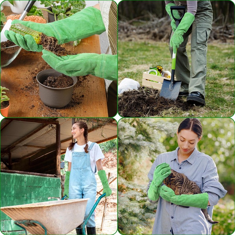 HANDLANDY Ladies Leather Gardening Gloves, Thorn Proof Long Gauntlet, Elbow