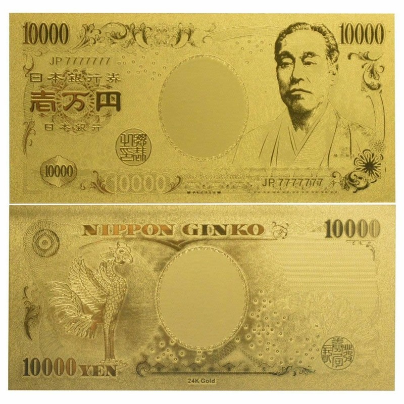 Good Luck Money Up Gold Foil 10,000 Yen Bills 777777