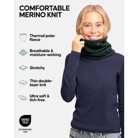 DANISH ENDURANCE Thermal Merino Neck Gaiter with Polar Fleece, Snood, Neck Warmer for Winter, for Men and Women, Dark Green, One Size