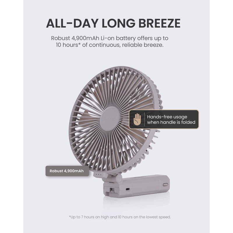 Claymore Handy A (Gray) Portable Handheld Fan - Rechargeable Foldable
