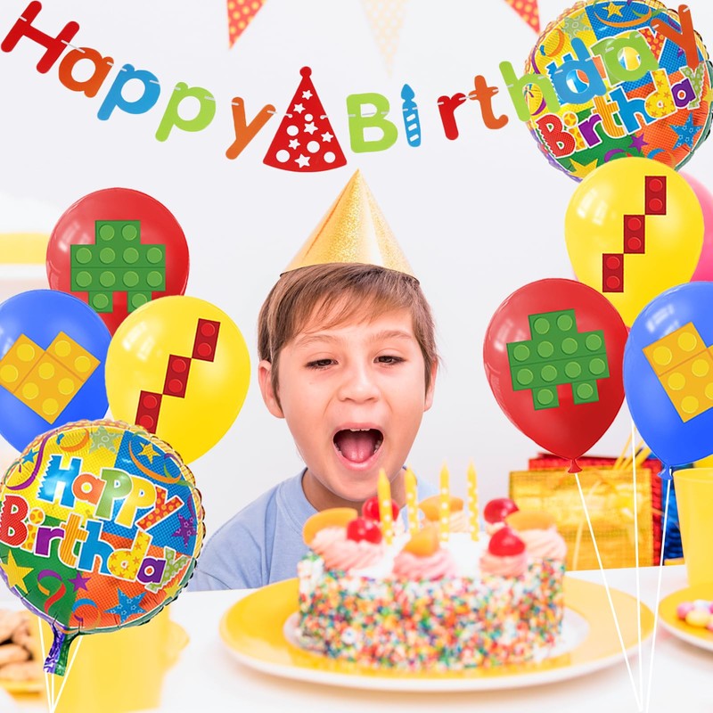 32" Building Block Balloons Number Balloons with Banner Birthday Party