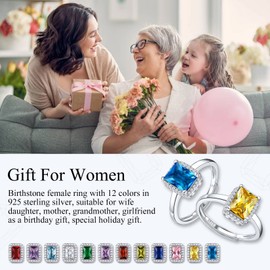 Suplight Crystal Rings Moonstone 925 Sterling Silver with Birthstone in Round/Heart/Pear/Square Cut Shape for Women Girls Women, Sterling Silver, Cubic Zirconia