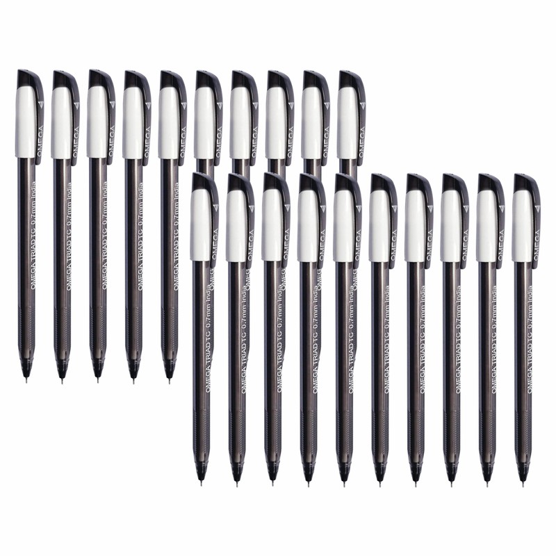 OMEGA Triad-TC Ballpoint Pens, BLACK, Fine Point (0.7 mm), Pack