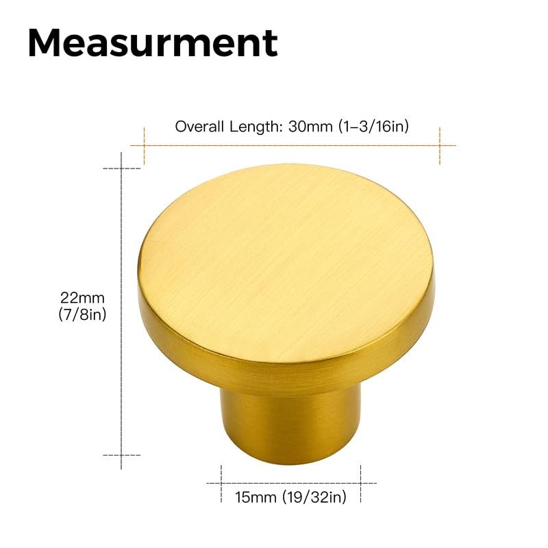 Ravinte Pack of 5 Cupboard Knobs, Gold Knobs for Cupboards,