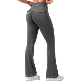 YEOREO CoreFlex Women Workout Mini Flare Leggings with Pockets Hidden Scrunch High Waisted Cargo Gym Casual Denim-Look Yoga Pants Dark Gray S