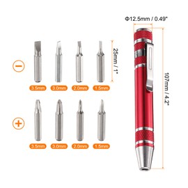 HARFINGTON 8 in 1 Mini Pocket Pen Screwdriver Set CR-V Multi-Function Small Magnetic Screw Driver with Phillips and Flat Head Bits for Computer Eyeglasses, Red