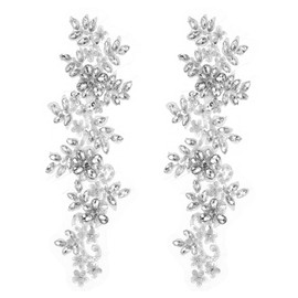 QUARKZMAN 2 Pezzi Applique Con Strass, 33x10 cm Ricamo In Pizzo Argento Toppe Da Cucire Con Strass E Perline Per Abiti Da Sera Abiti Da Sposa Decorazione Banchetto Nuziale