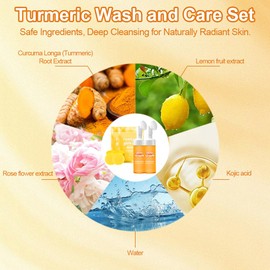 Turmeric Wash and Care，2PCS Turmeric Facial Wash and 60PCS Facial Pads for Skin Care, Cleansing Exfoliating Pads for Face & Body